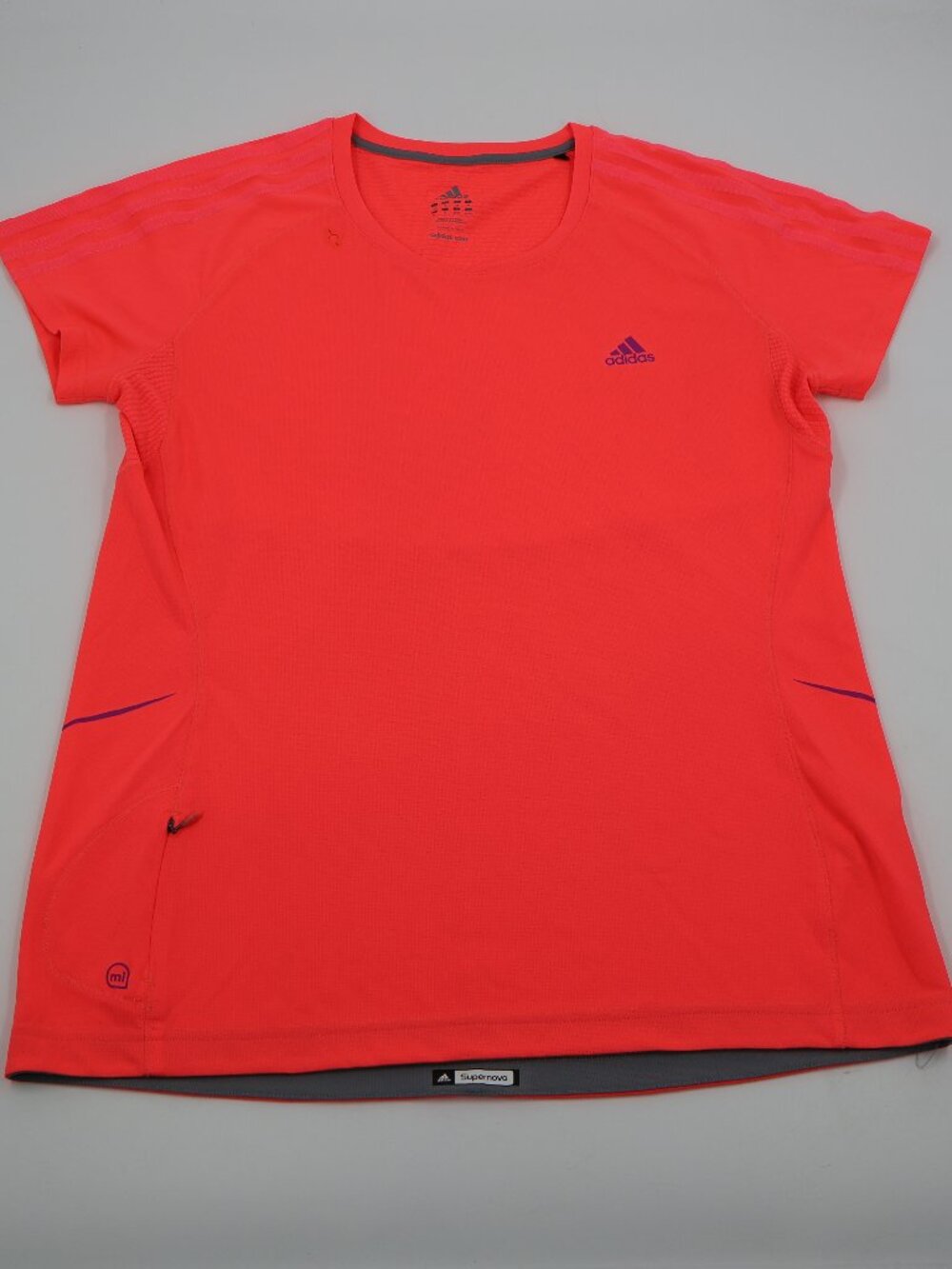 Adidas Supernova Running Shirt Womens XL Neon Coral Short Sleeve Mesh Back Zip